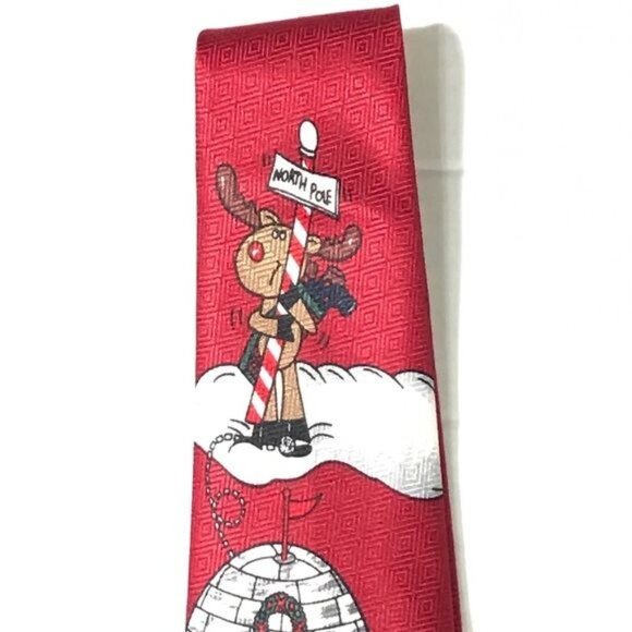 Hallmark Christmas Collection Novelty Tie 1990's Santa Golfing Rudolph 59" - Picture 4 of 11